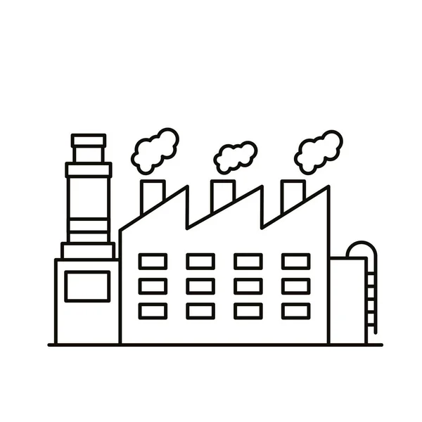 Industriële fabrieksgebouwen en schoorstenen lijn stijl pictogrammen — Stockvector