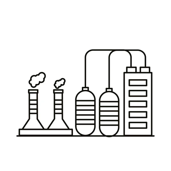 Industri fabrik byggnader och skorstenar linje stil ikoner — Stock vektor