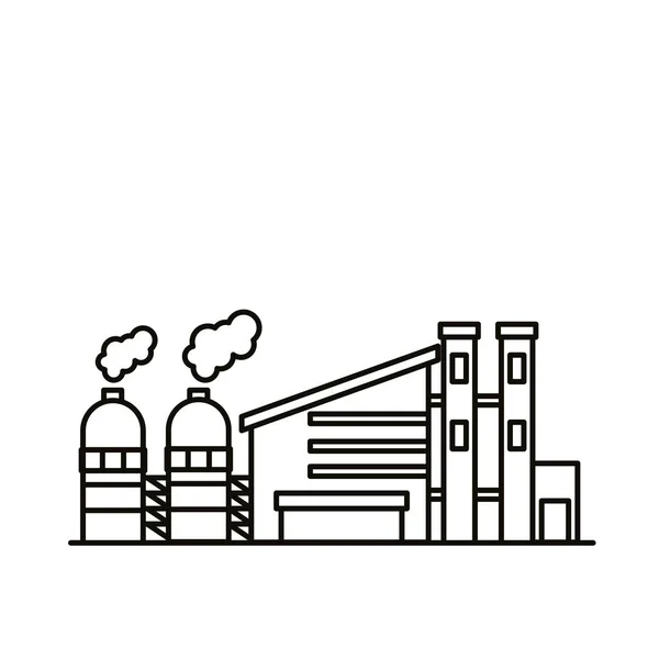 Przemysłowe budynki fabryczne i ikony linii kominów — Wektor stockowy