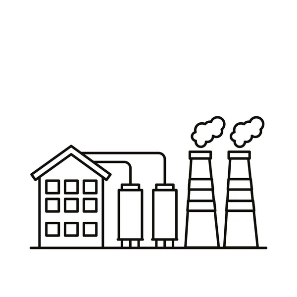 Edificios de fábrica de la industria y chimeneas línea iconos de estilo — Vector de stock