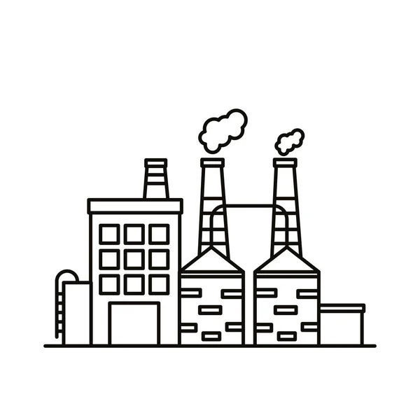 Industrie bâtiments d'usine et cheminées icônes de style ligne — Image vectorielle