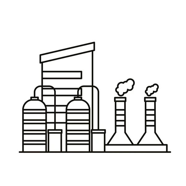 Industriële fabrieksgebouwen en schoorstenen lijn stijl pictogrammen — Stockvector