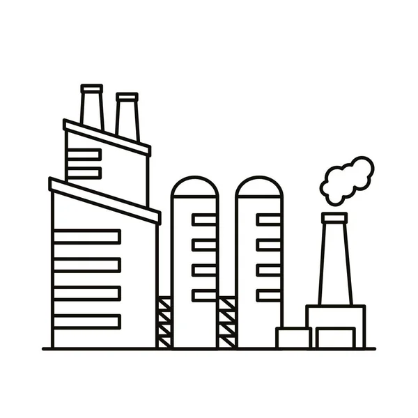 Edificios de fábrica de la industria y chimeneas línea iconos de estilo — Vector de stock