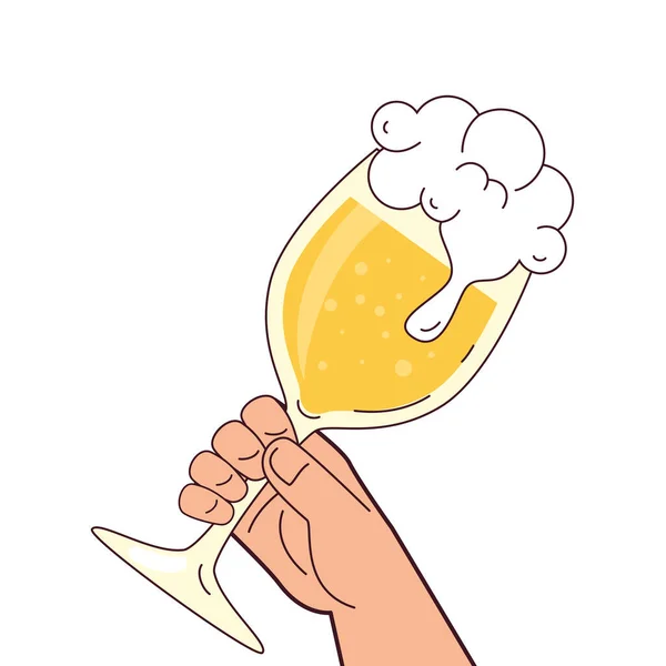 Main tenant un verre de tasse de bière, sur fond blanc — Image vectorielle
