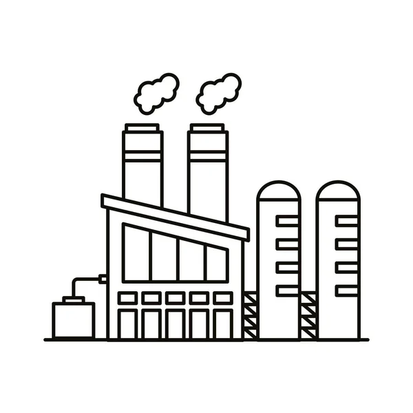 Industriële fabrieksgebouwen en schoorstenen lijn stijl pictogrammen — Stockvector