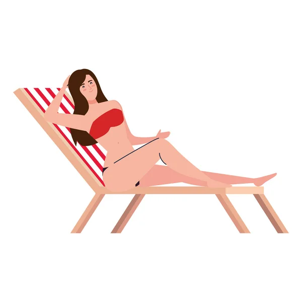 Woman with swimsuit in chair beach, summer vacation season — Stock Vector