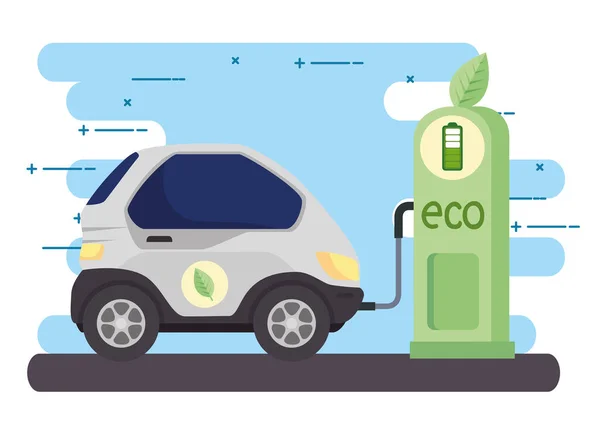 Coche del vehículo eléctrico en la estación de carga carretera Ilustración De Stock