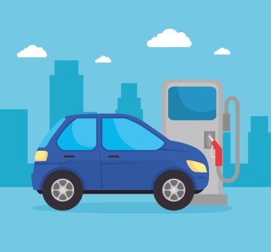 Yakıt deposunda yakıt ikmali yapan araba, benzin istasyonunda araç sedanı.