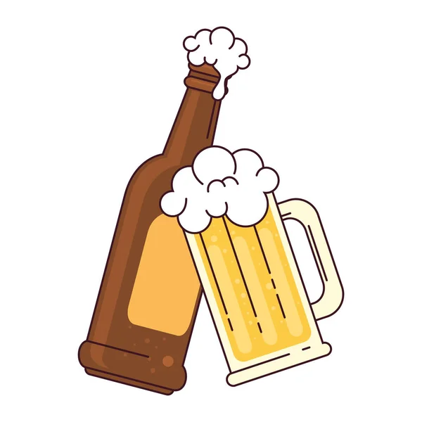 Бутылка и кружка пива на белом фоне — стоковый вектор