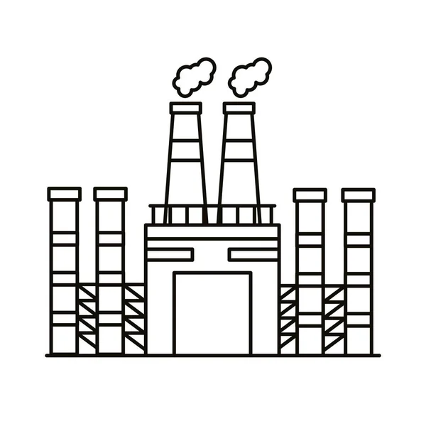 Ipari gyári épületek és kémények vonal stílusú ikonok — Stock Vector