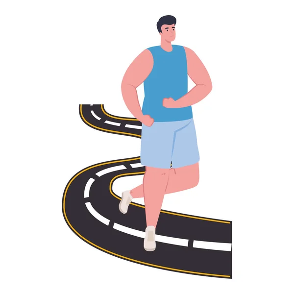 Мужчина бегает по шоссе, мужчина в спортивной форме бег трусцой, мужчина спортсмен на белом фоне — стоковый вектор