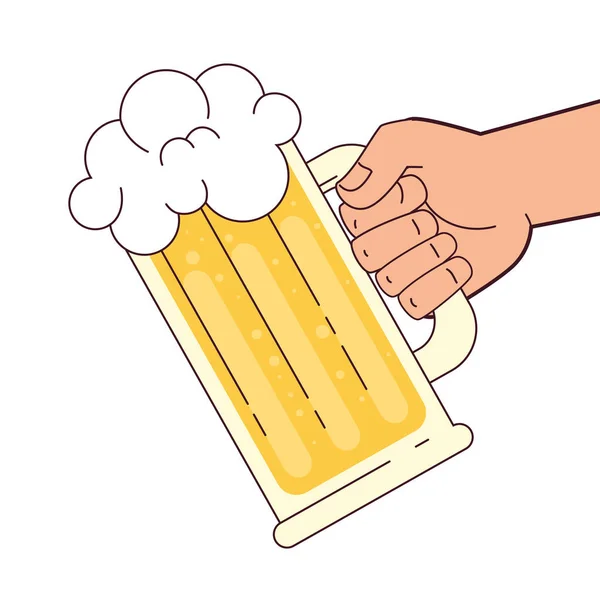 Mano che tiene una tazza di birra, su sfondo bianco — Vettoriale Stock