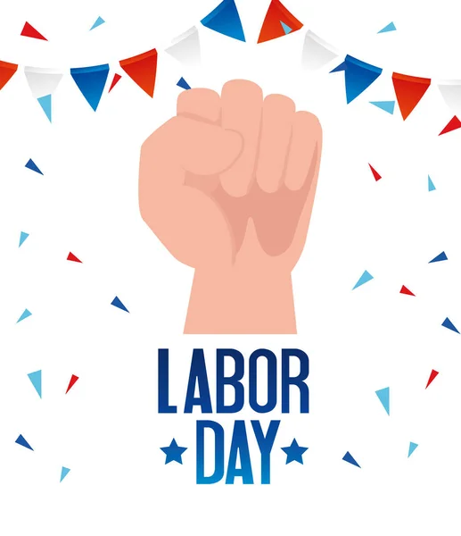 happy labor day holiday banner with united states national flag and hand fist