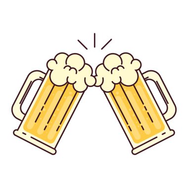 Köpüklü bira kupaları, beyaz arka planda şerefe.