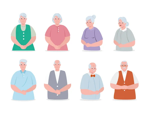 Gruppe niedlicher alter Leute, Großeltern lächelnd — Stockvektor