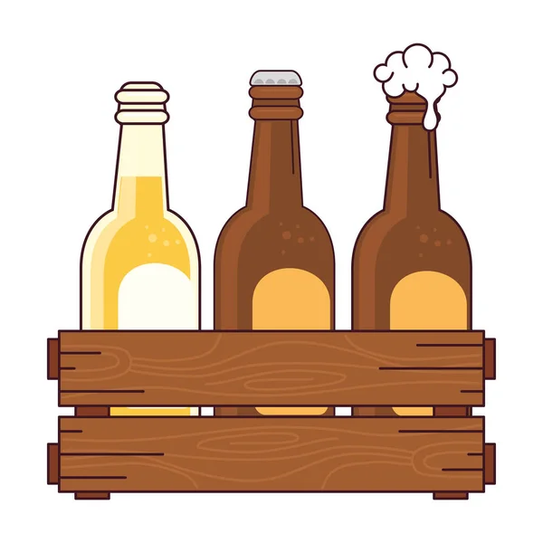 Piwo w drewnianym pudełku, na białym tle — Wektor stockowy