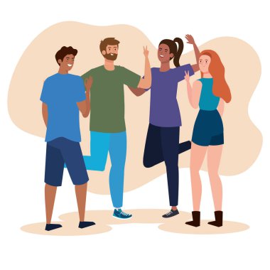 Mutlu insanlar, genç kadınlar ve erkekler bayramı kutlarken mutlu olurlar.