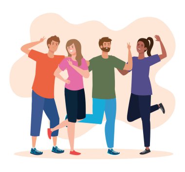 Mutlu insanlar, genç kadınlar ve erkekler bayramı kutlarken mutlu olurlar.