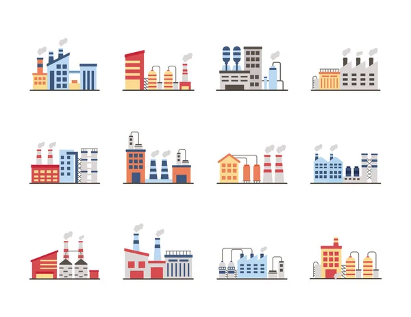 Paquet d'icônes ensemble usine de l'industrie — Image vectorielle