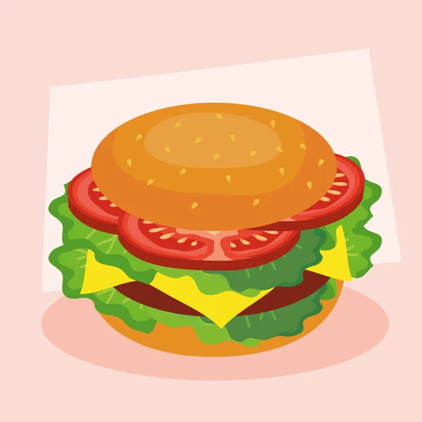 Comida rápida, almuerzo o comida, con hamburguesa grande — Vector de stock