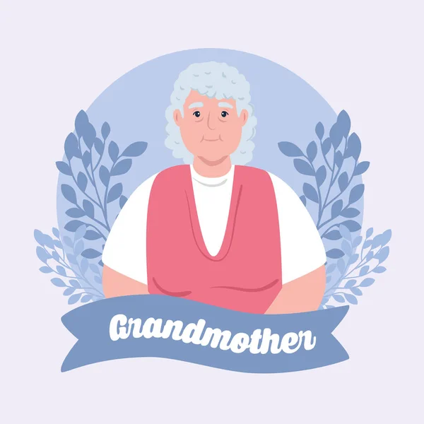 Glücklicher Großelterntag mit süßer Oma und Blätterdekoration — Stockvektor