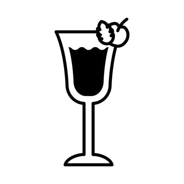 Xícara com bebida cocktail e cerejas ícone de estilo linha —  Vetores de Stock
