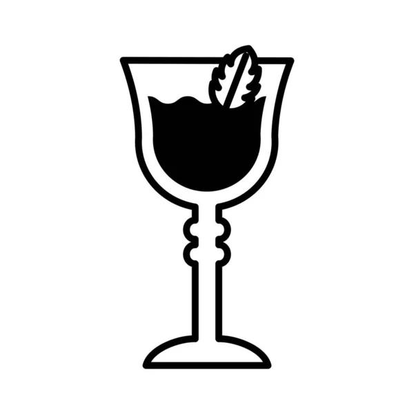 Kopje met cocktail en munt blad drank lijn stijl pictogram — Stockvector