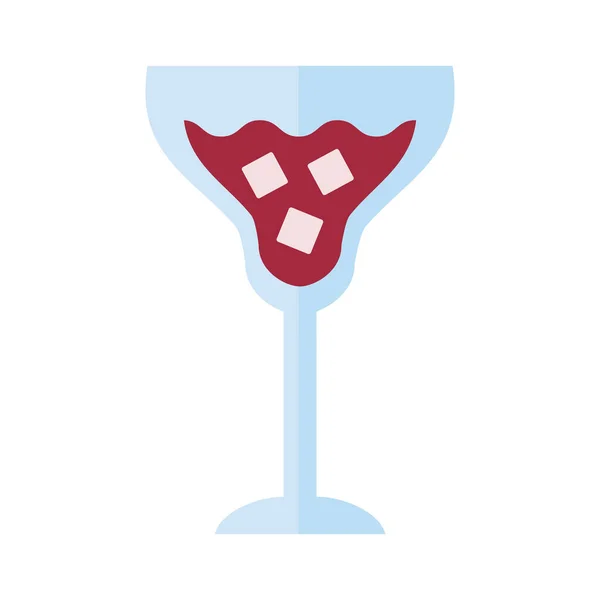 Filiżanka wina z piciem i kostki lodu płaski styl ikona — Wektor stockowy