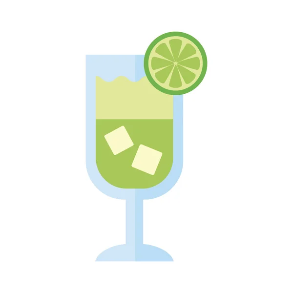 Tasse avec boisson cocktail et citron fruits icône de style plat — Image vectorielle