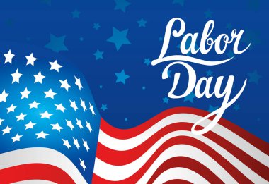 Birleşik Devletler bayrağı ve İşçi Bayramı yazılı metni olan mutlu iş günü bayrağı