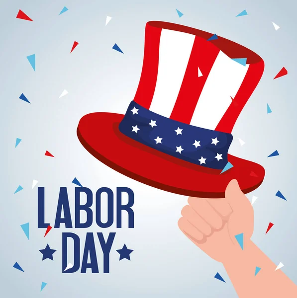 happy labor day holiday banner with hand and hat of sam