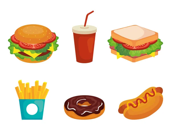 Conjunto de deliciosos iconos de comida rápida — Vector de stock