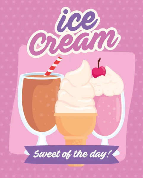 Ice cream poster, with delicious ice creams — Stock Vector