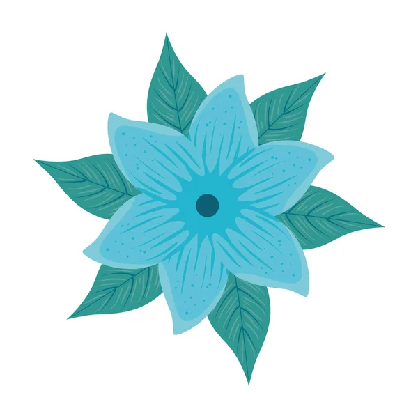 Flor de color azul, con hojas tropicales sobre fondo blanco — Archivo Imágenes Vectoriales