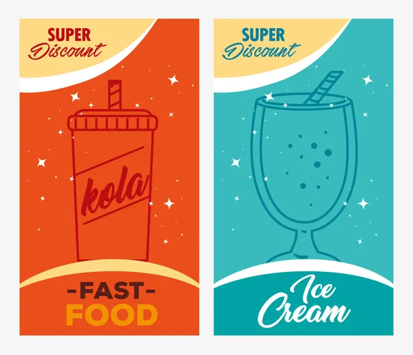 Set Etiketten von Fast Food, mit Super-Rabatt — Stockvektor