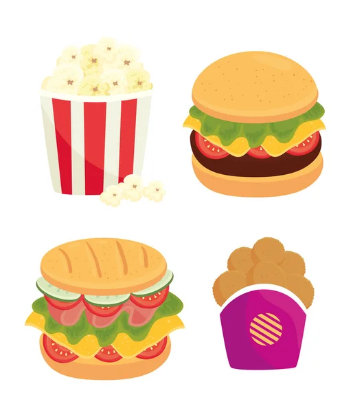 Set of fast food, lunch or meal — Stock Vector