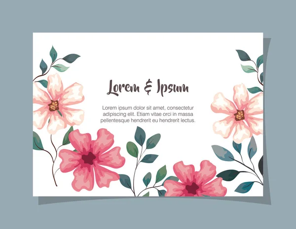 Grußkarte mit Blumen, Hochzeitseinladung mit Blumen, mit Zweigen und Blättern Dekoration — Stockvektor