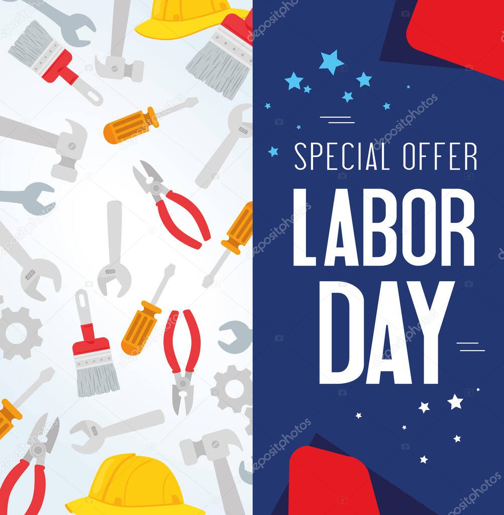 labor day sale promotion advertising banner, with tools construction