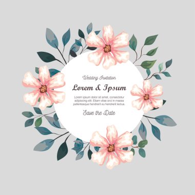 Çiçekli tebrik kartı, çiçekli düğün davetiyesi, dallı ve yapraklı.