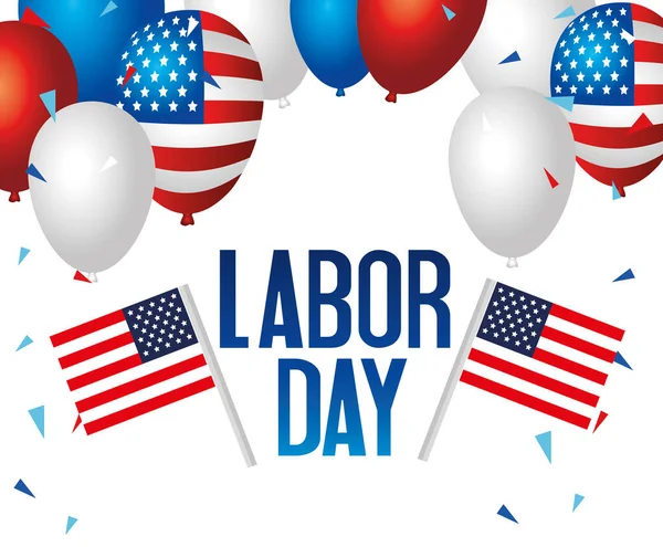 happy labor day holiday banner with united states national flags and balloons helium