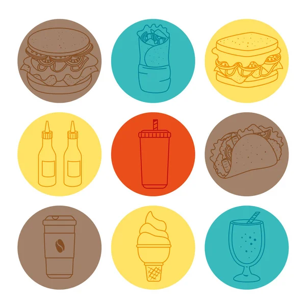 Set of delicious fast food — Stock Vector