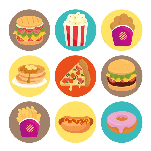 Set of fast food, lunch or meal — Stock Vector