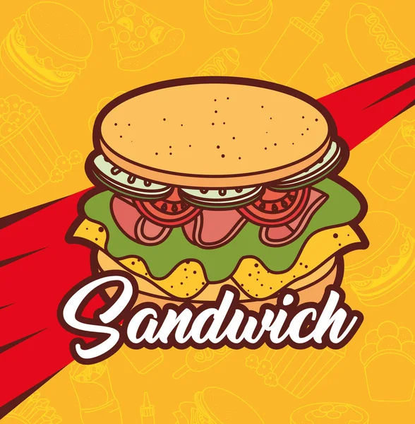 Comida rápida, almuerzo o comida, delicioso sándwich — Archivo Imágenes Vectoriales