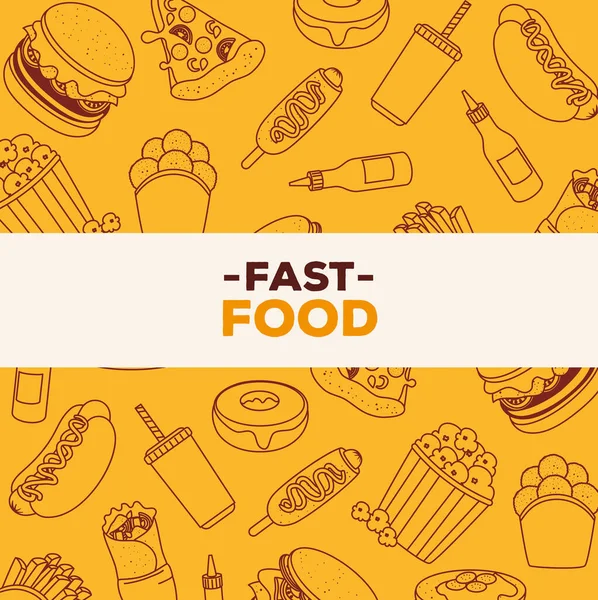 Banner com diferentes deliciosos fast food —  Vetores de Stock