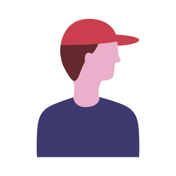 Young man profile with sport cap avatar character flat style icon — Stock Vector