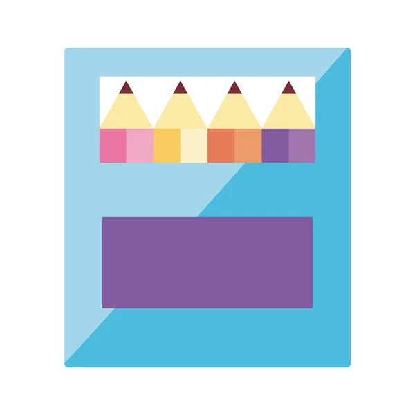 Lápis de cores em caixa escola suprimentos ícone de estilo plano — Vetor de Stock