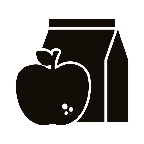 Appel fruit met voedsel zak silhouet stijl pictogram — Stockvector