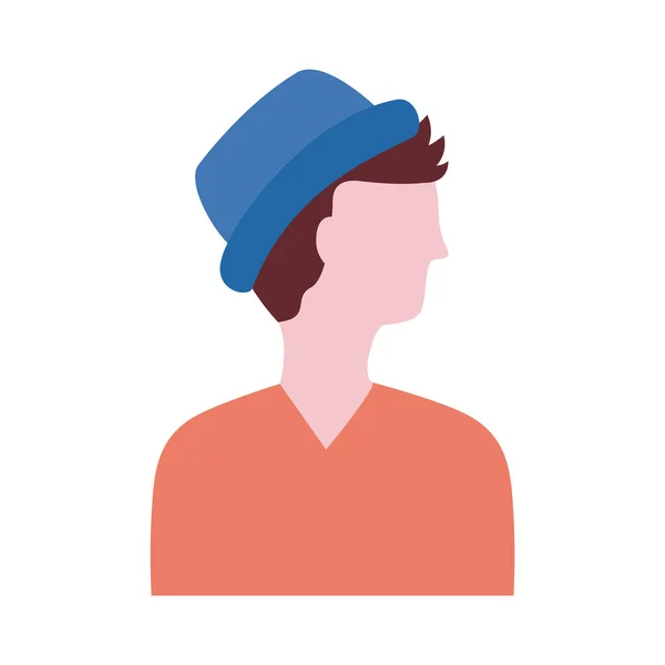 Profil junger Mann mit Hut Avatar Charakter flachen Stil-Ikone — Stockvektor