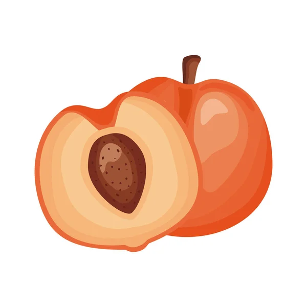 Melocotón fruta fresca deliciosa icono de estilo detallado — Vector de stock