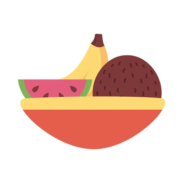Tigela com frutas ícone de estilo plano — Vetor de Stock
